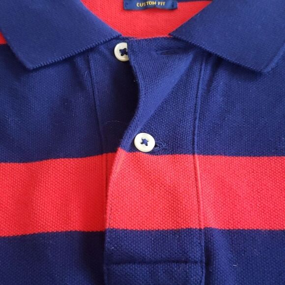 Ralph Lauren Polo Shirt Mens Large Wide Red Blue Stripe Golf Lime Pony Custom - Picture 7 of 7